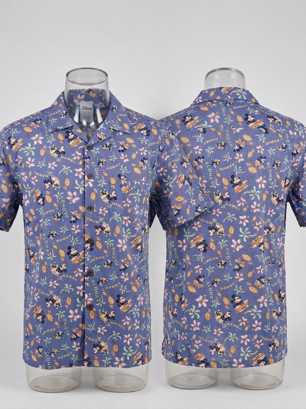 Disney Mickey Mouse Hawaiian Aloha Shirt Mens Small Blue Tropical Short Sleeve